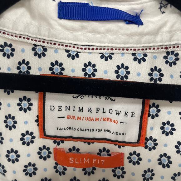Denim & Flower Short Sleeve Anchor Print Button Down Slim Fit Men's Medium - Picture 5 of 7